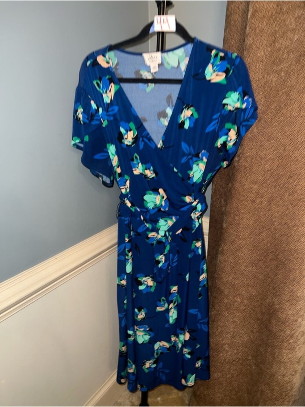 Floral Wrap Dress in Royal Blue with Tie Waist